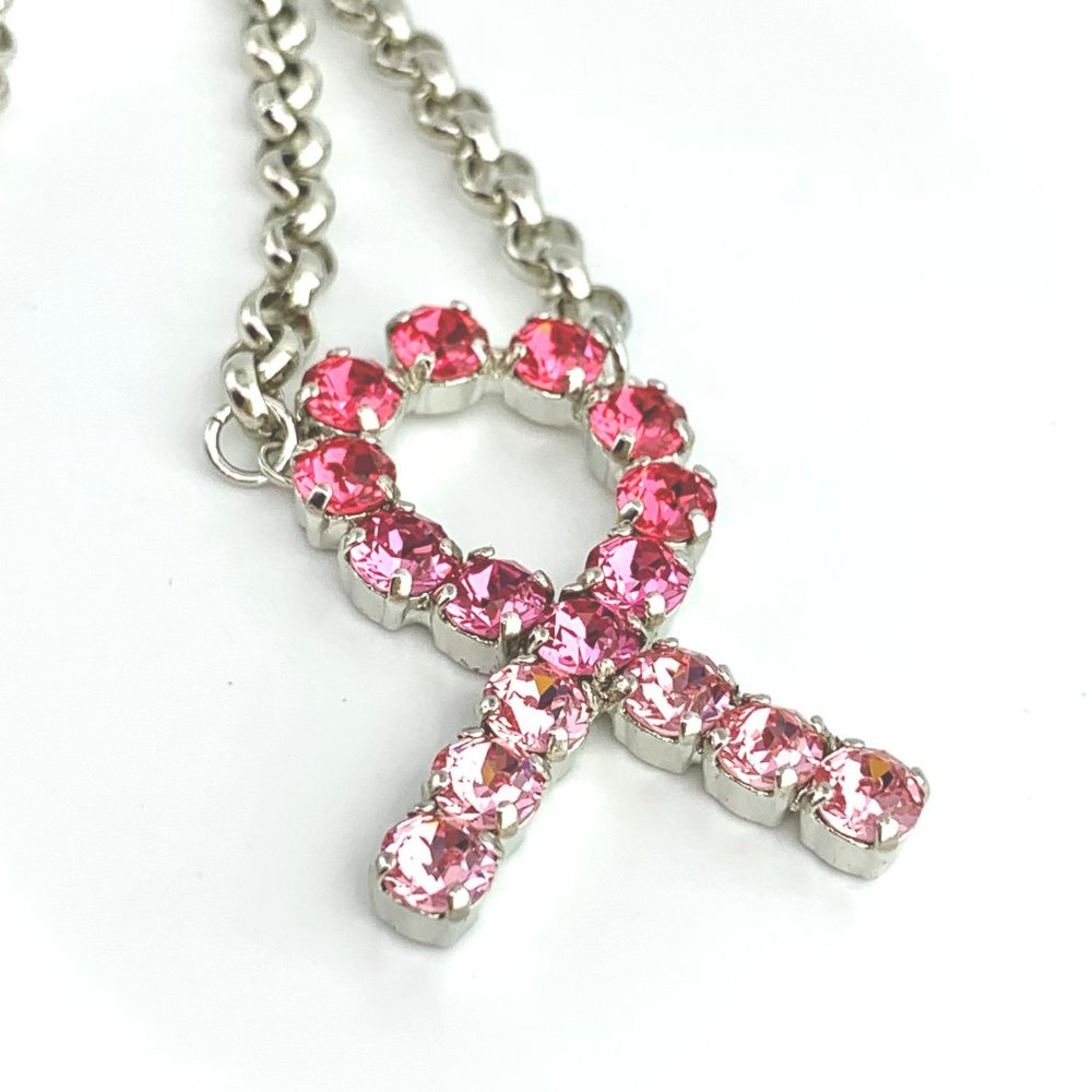 Handcrafted Swarovski Crystal Cancer Ribbon Necklace in Pink Ombre Shades